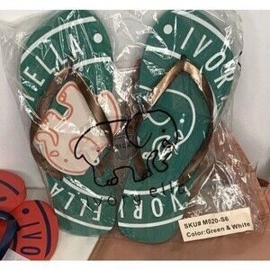 Ivory Ella Women's Flip Flops Green White Size 6 NEW